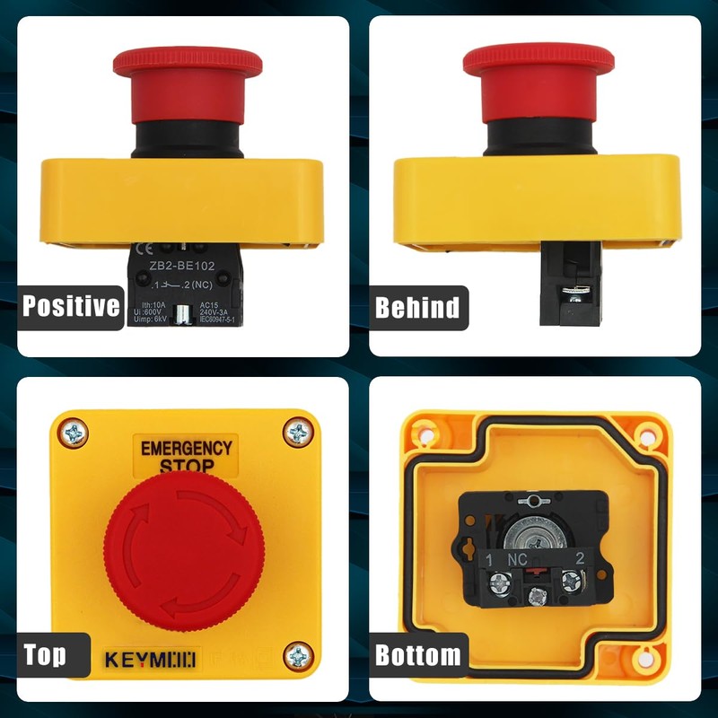 KEYMOO 2 Packs Emergency Stop Push Button Switch,1NC 10A 660V
