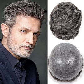 Toupee for Men Human Hair System Piece 0.06mm V Looped Ultra Thin Skin Mens Toupee Invisible Hairline Hairpieces for Man Hair Patch Replacement Wigs #2 Darkest Brown with 40% Gray 8x10inch