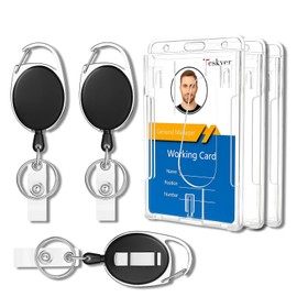 6 Retractable ID Card Holder Set with 3 Extendable Clips and 3 ID Sleeves for Hospital, Office and School, Up to 70 cm Extension
