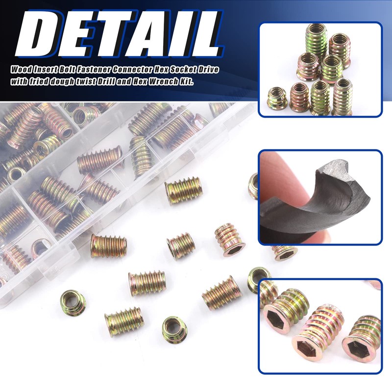 Glarks 134Pcs 1/4"-20 5/16"-18 Furniture Screw in Nut Threaded Inserts