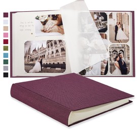 Pssoss Large DIY Scrapbook Photo Album 100 pages with Writing Space for 3x5 4x6 5x7 6x8 8x10 Pictures for Baby Wedding Family Children Anniversary Photo Album (Purple)