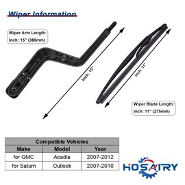 HOSAIRY 15276248 Rear Windshield Wiper Arm Blade Set for GMC Acadia 2007-2012, Saturn Outlook 2007-2010 Rear Windshield Wiper Arm Blade Assembly