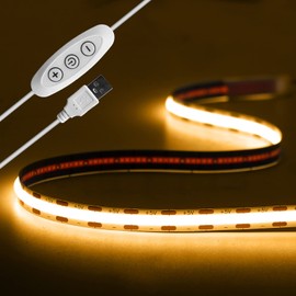 Tayire USB 2m 5V COB LED Strip Light Warm White 3000K, 960LEDs Dimmable LED Tape CRI90+ 8mm Width Flexible TV Backlight, Kitchen Under Counter/Cabinet/Wardrobe/Cupboard/Stairs Step Light