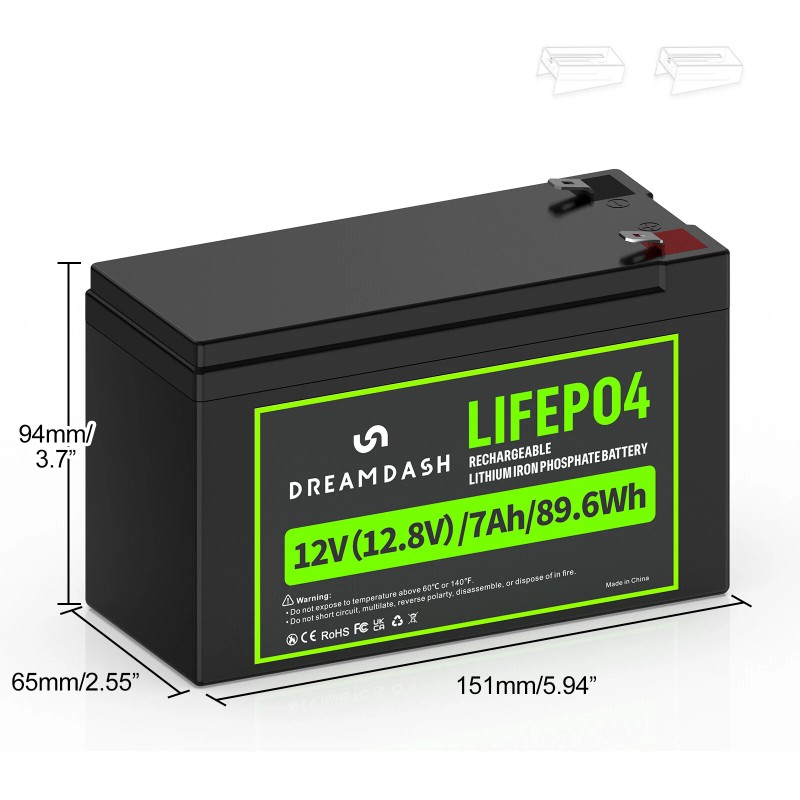 DREAMDASH 12.8V 7Ah LiFePO4 Lithium Battery 4000+ Deep Cycle for