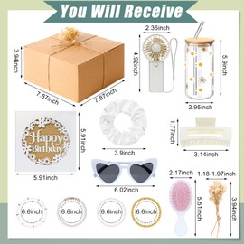 Zeyune 10 Pcs Birthday Gifts For Women Teen Girl Her Happy Birthday Gift Set Ideas for Friend Sister Daughter Coworkers Families Cute Daisy Aesthetic Glass Cups Present Set(White)