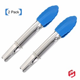 SUL Premium Stainless Steel Kitchen Tongs Non Stick for Grilling Frying with Silicon Tips for Cooking, Serving, Barbecue, Buffet, Salad, Oven use (Size – 7 inch /18cm) 2 Pack- Blue