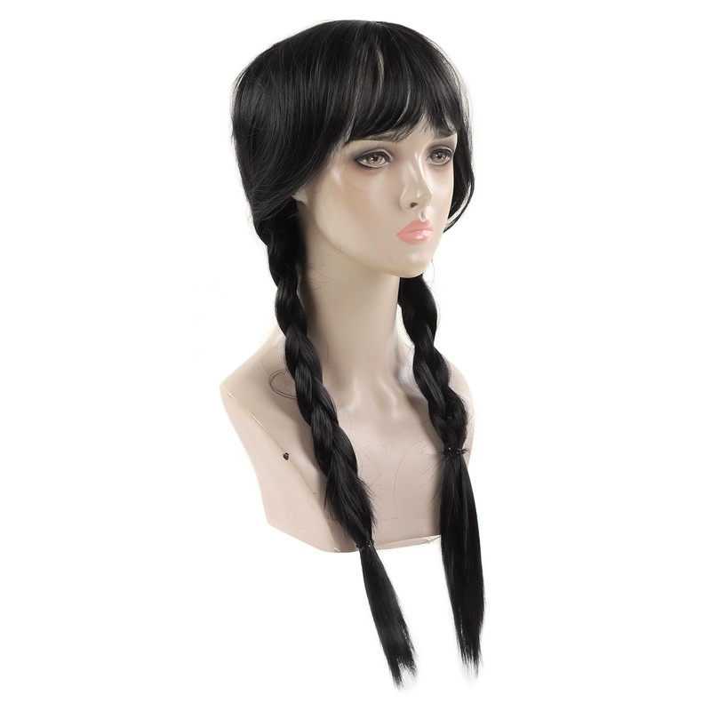 Black Long Double Braid Wig Synthetic Simulated Scalp Heat Resistant