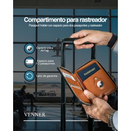 Venner Passport Holder - Porta Pasaportes Doble con Bloqueo RFID, Zipper Metálico, Pluma Incluida y Organizador de Viaje, Ideal para Viajeros Frecuentes (Negro)