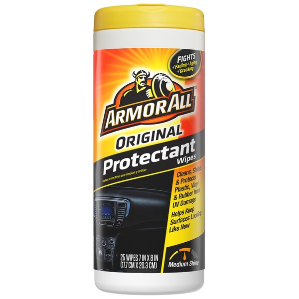 Original Protectant Wipes by Armor All, Disposable Car Cleaning Wipes Renews and Revitalizes Automotive Interiors, 25 count
