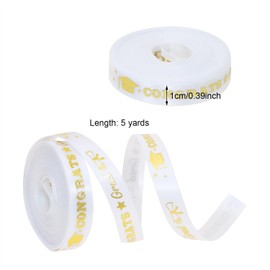 Graduation Ribbon Penta Angel 5 Yards Golden Congratulation Grad Satin Grosgrain Ribbon for Gift Wrapping Graduation Party Decoration (White, 1cm)
