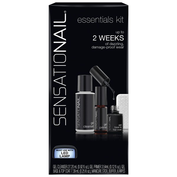SensatioNail Gel Nail Polish Essentials Kit – Includes Nail Primer (3.54mL), Gel Base/Topcoat (7.39mL), and Nail Gel Cleanser (27.7mL) – DIY Manicure Kit for up to 2 Weeks of Wear