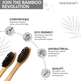 Herb Essential 2 BambooToothbrush & 2 Pure Copper Tongue Cleaner, Combo Pack | Bamboo Toothbrush with Pure Copper Tongue Cleaner |Ultra-Soft Charcoal activated Bristles, Brown