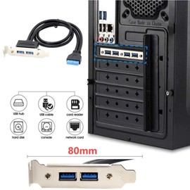 chenyang USB 3.0 Front Panel Header 19/20Pin 1 Male to 2 USB 3.0 Female Chassis Back Panel Port Extension Cable 50cm with 80mm PCI-E Slot Bracket