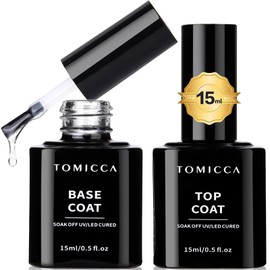 TOMICCA Gel Nail Top Coat & Base Coat 15ml 2-Piece Set, Non-Wipe, No Need to Wipe, Large Capacity, UV/LED Compatible