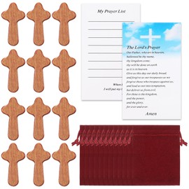 Queekay 12 Set Small Wooden Crosses in Bulk Hand Held Prayer Pocket Comfort Crosses with Velvet Pouch and Prayer Cards Christian Church Gifts 2.56'' Mini Holding Crucifix for Christmas