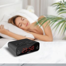 auvisio Set of 2 FM Radio Alarm Clock with 2 Alarm Times and LED Display Snooze