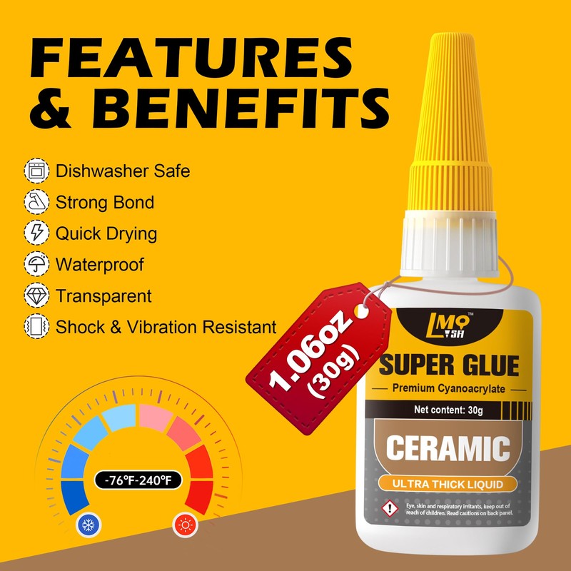 Ceramic Super Glue Liquid, Clear Instant Cyanoacrylate Adhesives for Ceramic