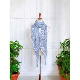 STELLA AMATA Women's Lightweight Summer Scarf with Tassels (Monochrome)