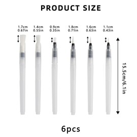 Water Brush, Pack of 6 Water Tank Brushes, Water Pens, Water Pens for Children, Water Pens with Tank, Watercolour Brush Pen with Fillable Water Tank for Painting, Colouring and Calligraphy