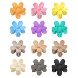 JIPUKE 12Pcs Small Flower Claw Clips For Women Girls Matte Non Slip Cute Small Flower Hair Clip For Thick Hair,Non-Slip Strong Hold Hair Styling Clips for Medium to Thick Haired Women and Girls