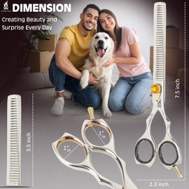 KAMVIAN Dog Grooming Scissors – 7.5” Thinning Shears with 34 Teeth, Chunkers for Dogs & Cats, Precision Cut with 440C Stainless Steel, Designed for Groomers and Pet Owners