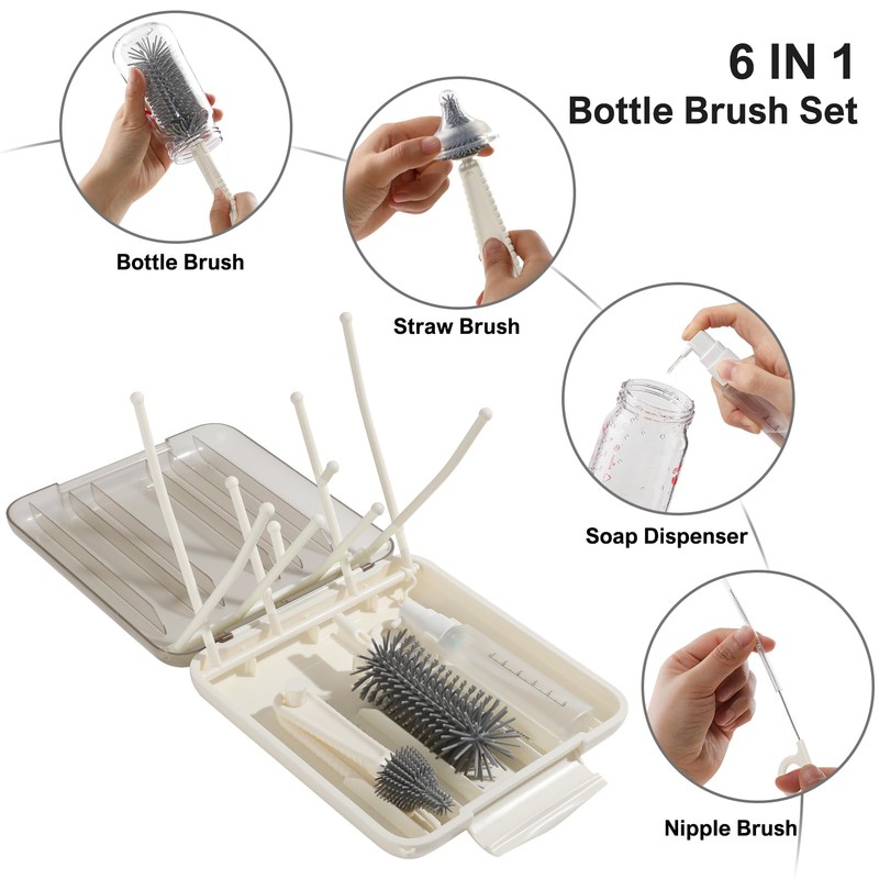 6 in 1 Baby Bottle Brush Set,Bottle Cleaner Brush Kit
