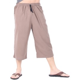 CandyHusky Mens Cotton Pilates Yoga Capris Beach Lounge Sleep Pajama Capri Pants 3XL/4XL, Light Brown