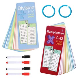 Times Tables Flash Cards, Multiplication Tables for Kids, 15 Pcs Times Tables and 15 Pcs Division Table with 4 Dry Erase Pens 4 Rings, Educational Number Flash Cards for 1st to 3rd Grades