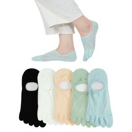 Yazon Women's Five Toe Socks, Summer Socks, Ankle Socks, Mesh Socks, No Stuffy, No Slip Off, Foot Cover, Stylish, For Summer, Thin, Women's, 5 Toe Socks, Cool 5 Pair Set, 8.7 - 9.8 inches (22 - 25