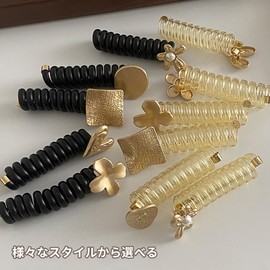 Aninako Hair Rubber Set of 2 Hair Accessories, Includes Metal Fittings, Hair Elastic Coil Pony, Phone Cord Type, Adjustable, Popular, Hair Elastic Coil Up, Hair Elastic Arrangement, Korean Style,