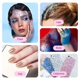 Festival Glitter, Face Glitter, 24 Color Biodegradable Glitter, Holographic Nail Sequins for Face, Hair, Body, Nail, Eye, Cosmetic Glitter for Wax Melts, Pride Makeup, Art Nail, Crafting, Party