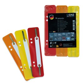 SIGNZ Plastic Filing Strips (PP), Pack of 75, 25 x 3 Colours, Recyclable Plastic (PP), CO2 Neutral, Made in Germany (Pack of 75, Yellow, Orange, Red)