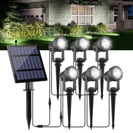 CREPOW Solar Spot Lights Outdoor, Landscape Spotlights IP65 Waterproof 9.8ft Cable, Dusk to Dawn Solar Uplights for Trees Garden Yard Driveway Porch Walkway Pool (6-in-1, 6000K Cool White)