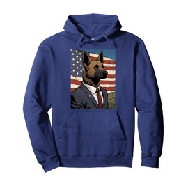 Funny German Shepherd in Suit with American Flag Pullover Hoodie