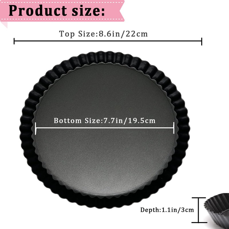 Quiche Pan 22cm/8 inch Flan Tins with Loose Base,Fluted Tart