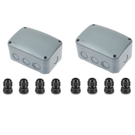 NineLeaf Outdoor Junction Box,IP66 Weatherproof Electrical Project Boxes PVC/ABS Plastic Enclosure Box Universal Watertight 4.9 x 3.3 x 2.3 inch (125x86x62mm), with 4PK 20mm Cable Gland Grey(2 Sets)