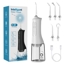 Irrigador Bucal, Irrigador Dental Portátil y Recargable USB, con 5 Puntas de Chorro, 4 Modos, 300ML, IPX7 Impermeable Limpieza Dental Oral Inalámbrico Water Flosser para Hogar Viajes
