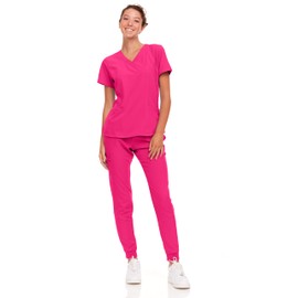 Natural Uniforms Womens Cool Stretch Jogger Scrub Set with Regular and Petite Sizes (Hot Pink, Medium)