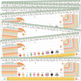 KING PRINT 30 Retro Groovy Desk Name Tags for Classroom (14x4) - Traditional Manuscript Name Plates - Student Name Tags for Desks Classroom Learning Handwriting Alphabet, Number Line, Colors, Shapes