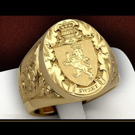 CUSIOALQQ Vintage Lion Shield Badge Ring 18K Yellow Gold Plated 925 Sterling Silver Hip Hop Ring Engraving Pattern Crown Ring Signet Ring Punk Style Gothic Totem Amulet Ring S