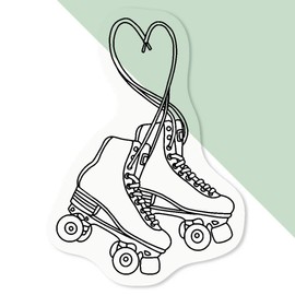4 x Small 50mm 'Love Roller Skates ' Transparent/Clear Sticker Decals for Windows/Cars/Walls (DC00141728)