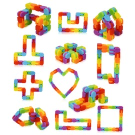Ganowo 12 Pack Wacky Tracks - Rainbow Color Snap Click Fidget Toys for Kids Adults ADHD Finger Sensory Autism Stress Relief Keeps Fingers Busy and Minds Focused