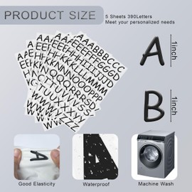 5 Sheets 390 Pcs 1 Inch Iron on Letters for Clothing Heat Transfer Stickers Fun Fonts, Iron on Decals for T-Shirts, Bags, Vests, Hats, Backpacks and Others Clothing Decors (Black)