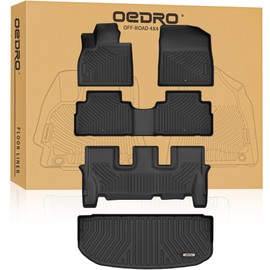OEDRO Floor Mats Fit for 2020-2025 Hyundai Palisade, Black TPE All Weather Palisade Floor Liners Custom Fit 3 Rows and Cargo Liner Behind 3rd Row Set