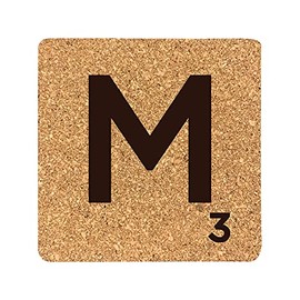 eBuyGB Scrabble Drinks Coasters, Square Cork Coaster, Individual Alphabet Letters, Scrabble Tiles with Score Marks - Personalise Your Own Scrabble Words (M)