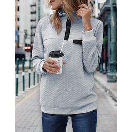 BTFBM Women Fashion Quilted Pattern Lightweight Zipper Long Sleeve Plain Casual Ladies Sweatshirts Pullovers Shirts Tops (Pure Grey, Large)