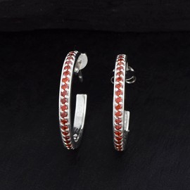 Garnet Hoop Earings 925 Sterling Silver Beautiful Women Earring Gift Mother's Day Gift for Her
