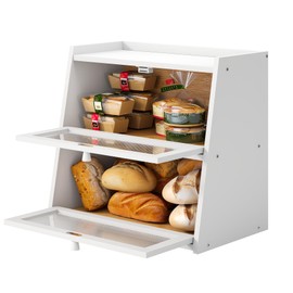 viewcare White Bread Box for Kitchen Counter, Large Bread Box With Cutting Board, Bamboo Wood Large Capacity Bread Storage Bin with Acrylic Wavy Door Panel