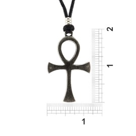 BlueRica Ankh Cross of Life on Adjustable Brown Cord Necklace (Old Silver FInish)
