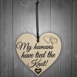 RED OCEAN Humans Tied The Knot Funny Dog Bride Groom Gift Wedding Engagement Hanging Plaque Pup Sign